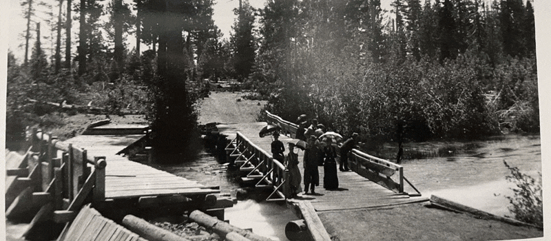 Black & white historical images of bridges over the Truckee River rotating with text about this weekend’s Fanny Bridge ribbon cutting and block party