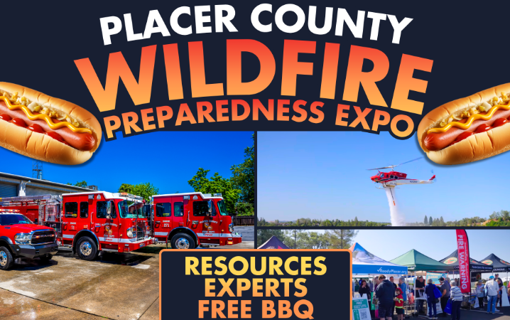 image collage of fire engines in front of a fire station, fire helicopter dropping water, people standing at pop-up tents. 