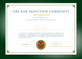Image of a Fire Risk Reduction Community Designation certificate