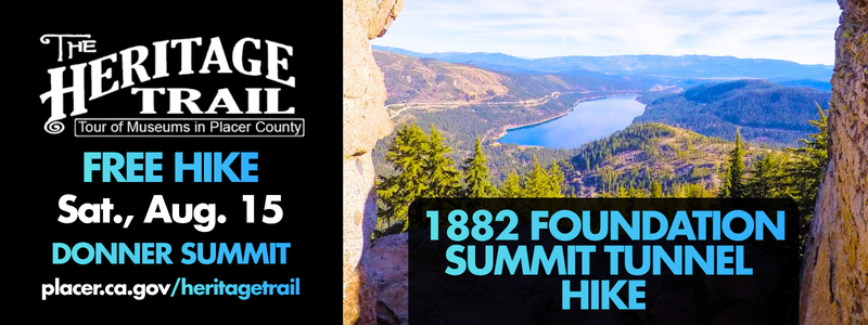 Exterior of a long lake surrounded by mountains. Free 1882 Foundation Donner Summit hike August 15.