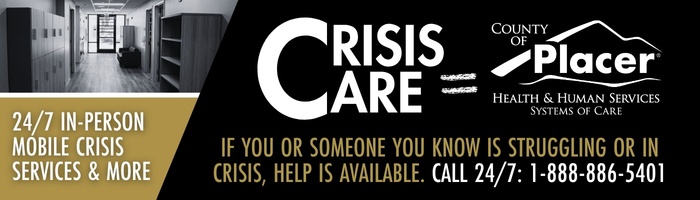 A banner promoting crisis care services. Text: “If you or someone you know is struggling or in crisis, help is available. Call 24/7: 1-888-886-5401