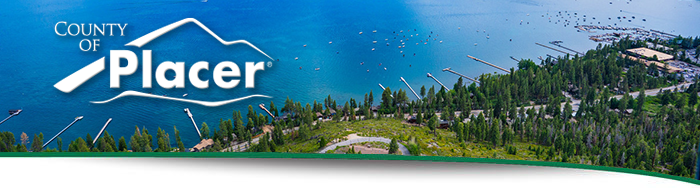 An image of the Tahoe City waterfront with a white Placer County logo - newsletter header