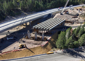 An aerial view of work being done on state Route 20 near I-80