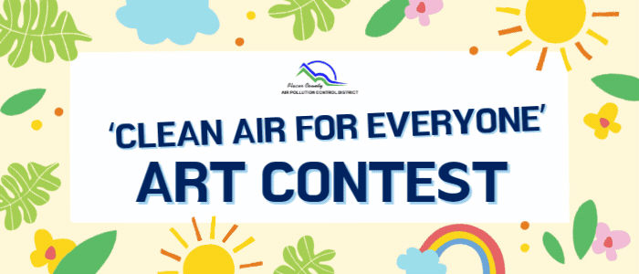 A gif of bright art images of a sun, cloud, plants and a rainbow with words Clean Air For Everyone Art Contest “click to enter.”