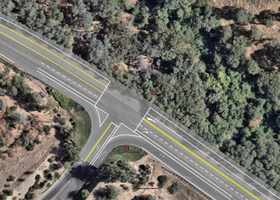 Aerial view with markings of where a new traffic light and road widening project will be on Sierra College Blvd.