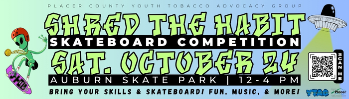 Banner promoting the “Shred the Habit Skateboard Competition”