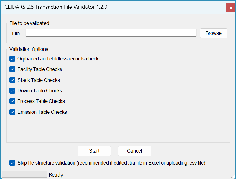 HARP EIM transaction file validation tool start page