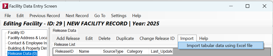 HARP EIM user interface dispalying how to excel import a stack