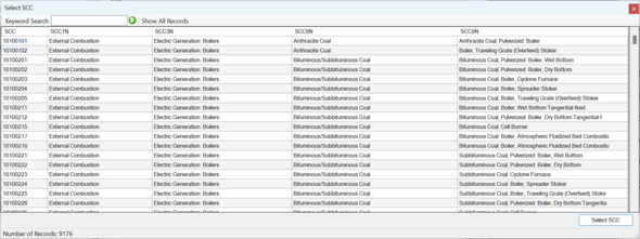 HARP EIM user interace showing the SCC lookup table