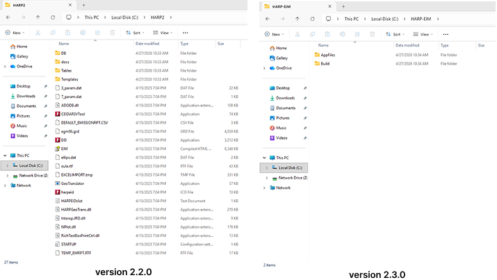 HARP EIM file system side-by-side comparison between v2.2.0 and v.2.3.0