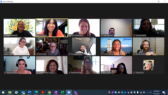 Screenshot of April's virtual office hours with 15 individuals present.