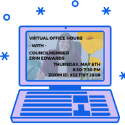 Purple Office Hours Graphic - join us on May 6th at 6:30. Check hyperlink to join.