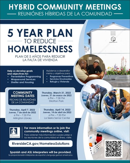 3 Meetings to Reduce Homelessness: March 31st, April 7th, April 14th att at 6 PM at different locations.