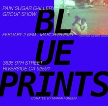 Blue poster for Blueprints Art Show curated by Mariah Green at Urge Palette
