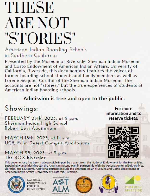 These Are Not Stories: Graphic promoting films telling stories of Indigenous people at American Indian Boarding Schools