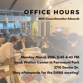 Office Hours on March 20th at 5:45 at Izaak Walton Center