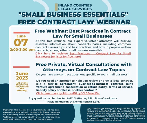 Free Webinar: Best Practices in Contract Law for Small Businesses, June 7, 2023 2:00 - 3:00PM