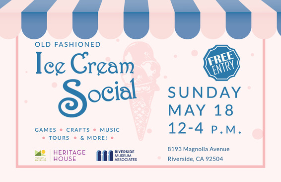 Graphic for the old-fashioned Ice Cream Social at Heritage House taking place on Sunday, May 18 from 12-4 p.m.
