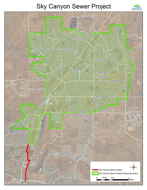 The Sky Canyon Sewer project covers south to Hunter Road, north to Pat Road, west to Briggs and Baxter and east to Washington and Benton.