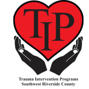 A heart emblazoned with "TIP" on it sits in a pair of hands. Text reads, "Trauma intervention programs Southwest Riverside County."