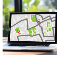 An animated map on a laptop screen.