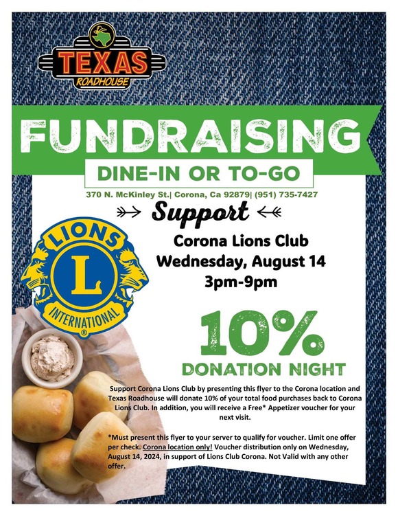 corona Lions club Texas Roadhouse