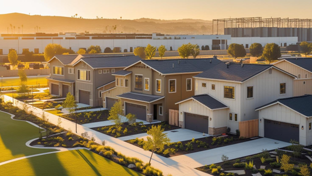 AI image of housing and warehouses