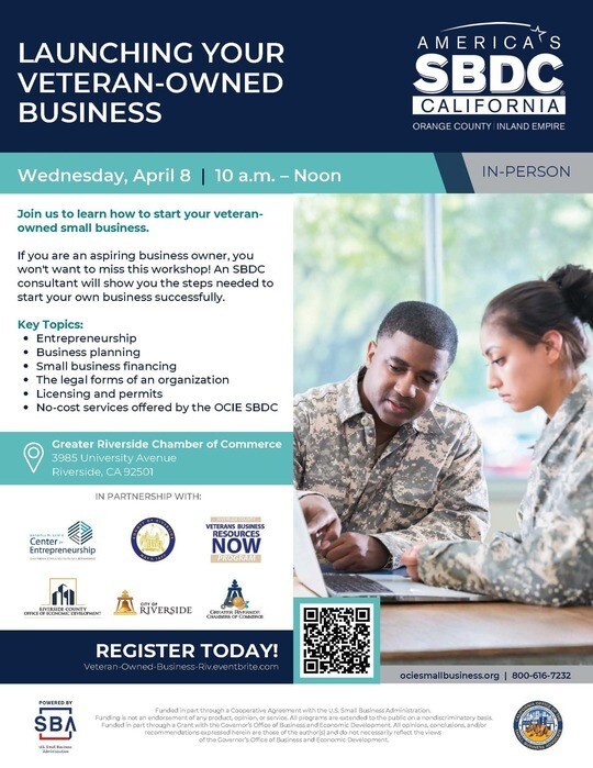 RivCoED Veterans Business Resources NOW Workshop Plan and Launch Your Veteran Business