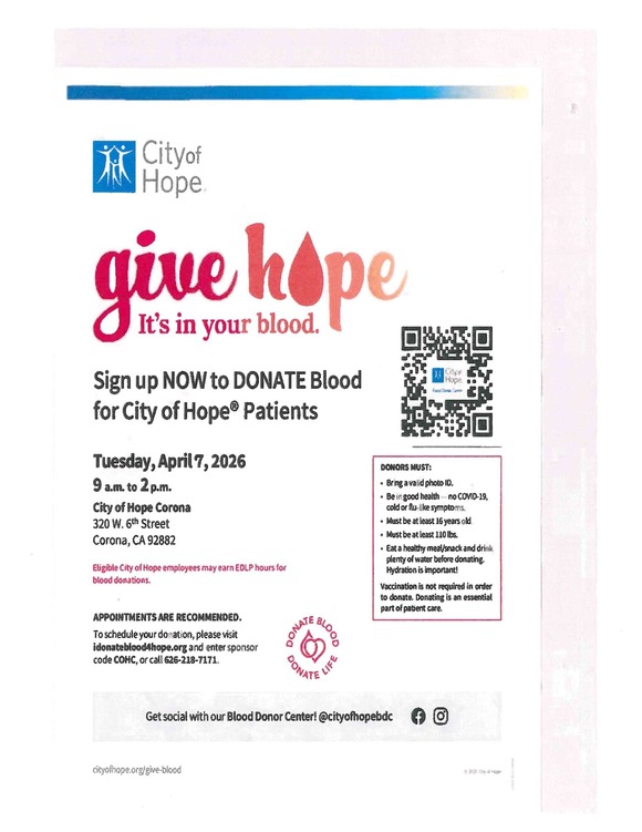 City of Hope Corona Blood Drive