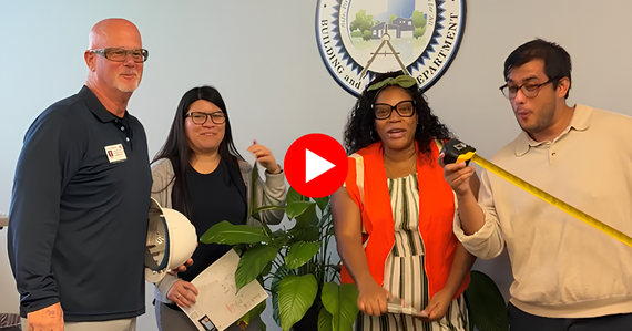 A thumbnail of a video for Building & safety month depicting staff