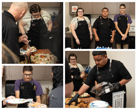 Images of young adults from Project Team serving food to Code Enforcement