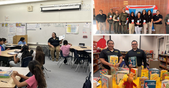 Photos of Code Enforcement officers reading to children and talking to them about careers