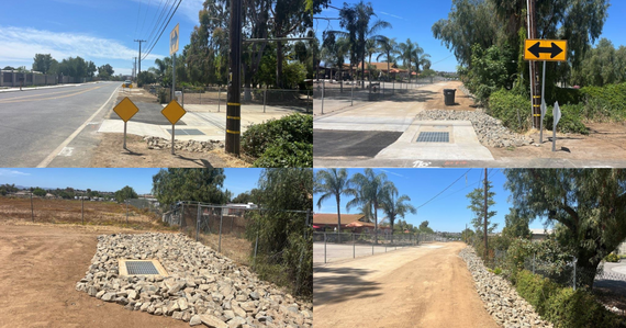 Four photos of road work done on Clark Street