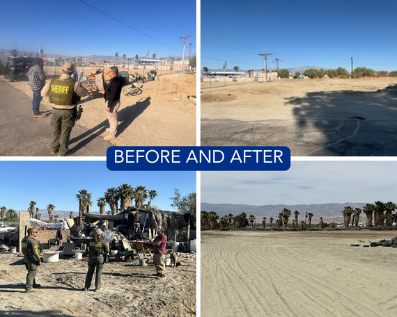Before and afte rphotos of code enforcement and sheriff clearing homeless encampments