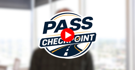 An image of the Pass the Checkpoint Logo with a red play button over it