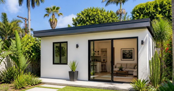AI generated image of a backyard ADU in Southern California