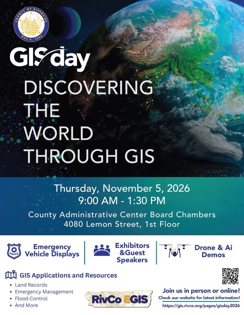 GIS Day flyer for Thursday Nov. 5, 2026 with the planet earth in the background
