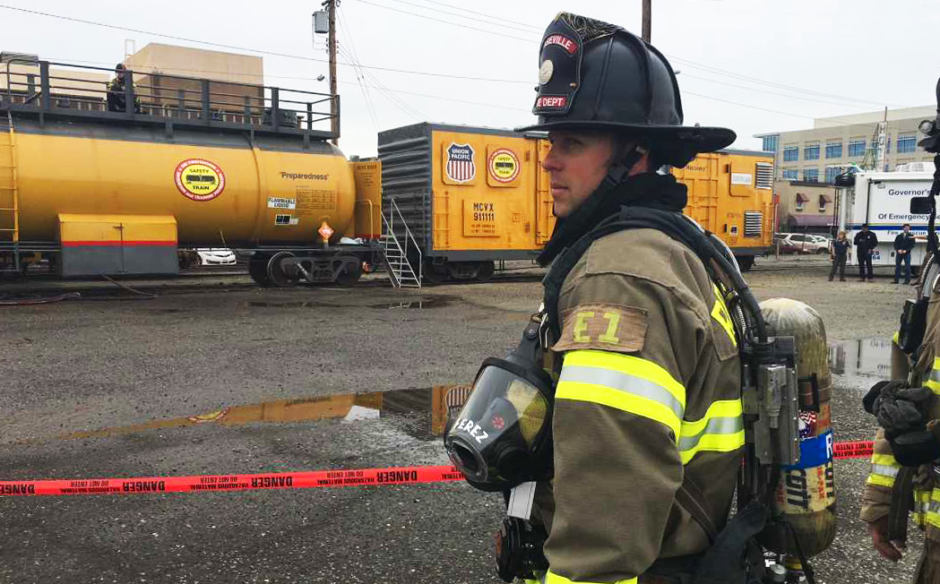 Roseville Fire Department Firefirghter participating in a routine Union Pacific Siren Testing.