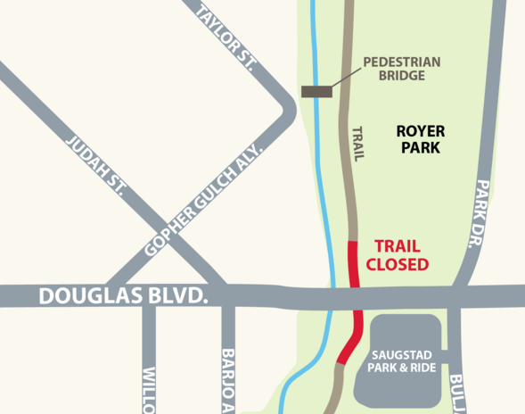 Trail closure at Royer Park and Saugstad Park