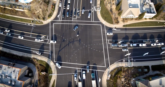Aerial photo of a four-way intersection