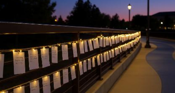 Letters to the Sky display on Royer Park pedestrian bridge