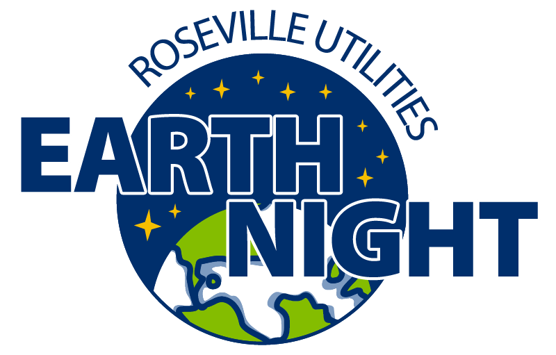 A graphic image of the earth sits behind text that reads, "Roseville Utilities Earth Night."