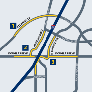 Map of Douglas-Harding, Douglas-Sunrise, and Atlantic Street corridors