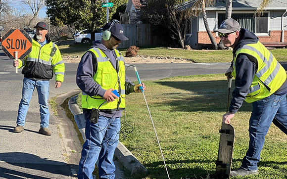 Environmental Utilities Water staff detect an underground leak in a neighborhood