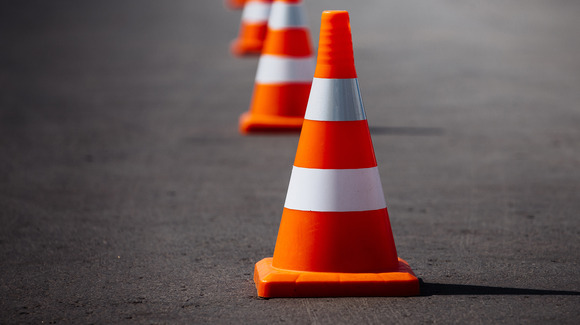 Traffic cones in a roadway