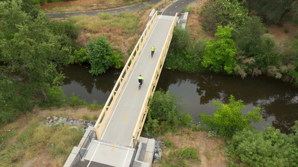 Aerial image of bicyclists on Dry Creek Trail