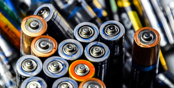 Close-up of a pile of batteries