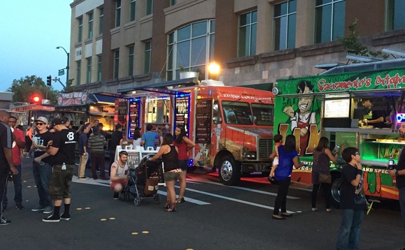 Grant Street, lined up with food truck vendors.