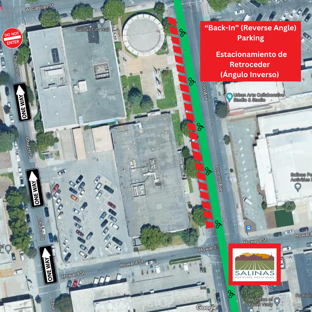 Map showing Reverse Angle Parking on Lincoln 