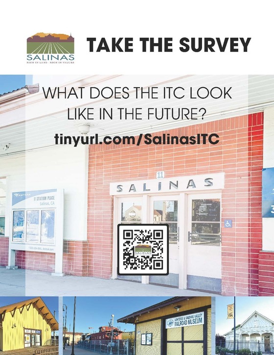flyer with the Salinas train station and photos of the museums at the intermodal transportation center